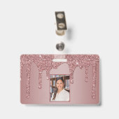 Luxe Roze Gouden Glitterende Monogram Foto Badge (Achterkant met clip)