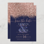 Luxe Roze Gouden Marine Glitter Confetti Bruiloft Save The Date (Voorkant / Achterkant)