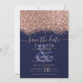 Luxe Roze Gouden Marine Glitter Confetti Bruiloft Save The Date