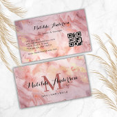 Luxe roze gouden marmeren agaat monogram QR-code Visitekaartje