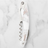Luxe roze-gouden marmeren monogram kurkentrekker (Voorkant)