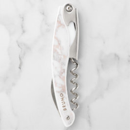 Luxe roze-gouden marmeren monogram kurkentrekker