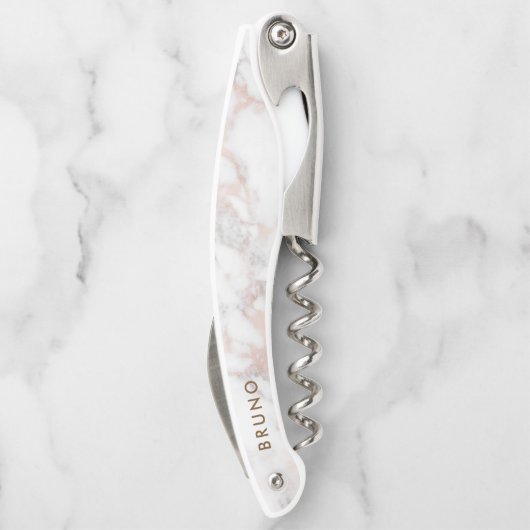 Luxe roze-gouden marmeren monogram kurkentrekker (Achterkant)