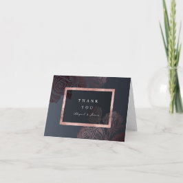 Luxe roze gouden sombere vintage botanische trouw bedankkaart