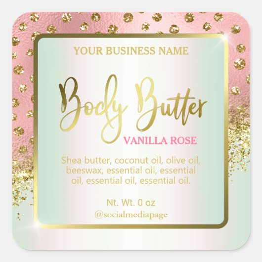 Luxe Roze Gouden Stippen Body Butter Labels (Voorkant)