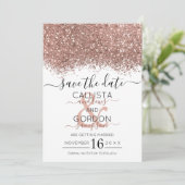 Luxe Roze Gouden Witte Glitters Confetti Bruiloft Save The Date (Staand voorkant)