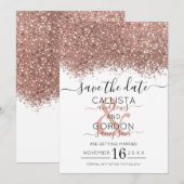 Luxe Roze Gouden Witte Glitters Confetti Bruiloft Save The Date (Voorkant / Achterkant)