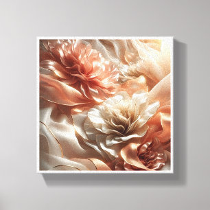 Luxe Roze Gouden Zijde Bloemen - Abstracte Vloeist Canvas Afdruk