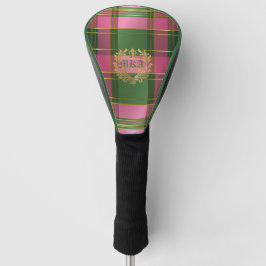 Luxe Roze Groen Geruit Monogram Golf Chic Golfheadcover