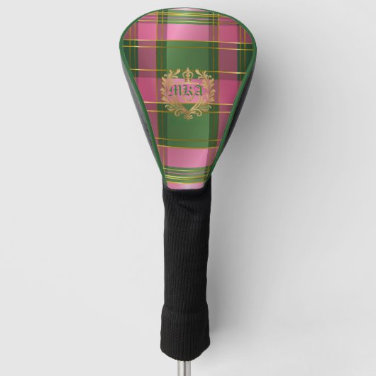 Luxe Roze Groen Geruit Monogram Golf Chic Golfheadcover (Voorkant)