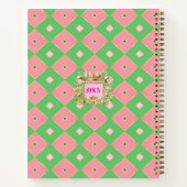 Luxe roze & groene Harlekijn Crest Monogram Notitieboek (Achterkant)