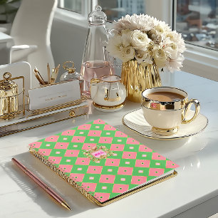 Luxe Roze & Groene Harlekijn Monogram Planner