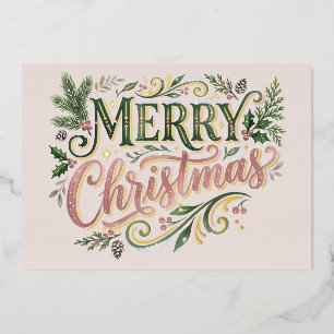 Luxe Roze Hand Lettering Fotokaart Folie Feestdagenkaart