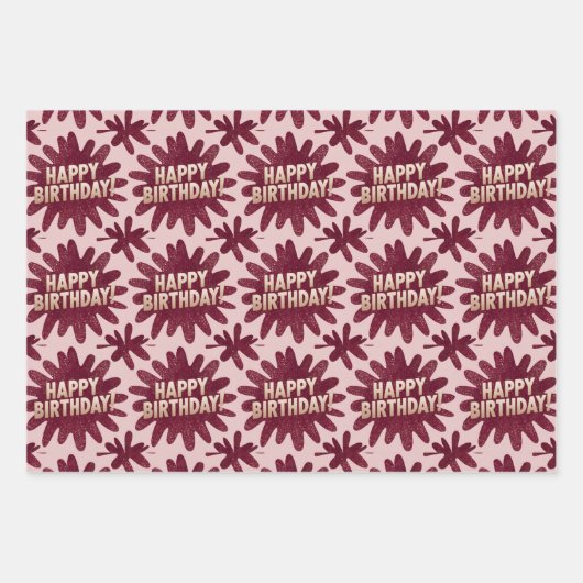 Luxe roze Happy Birthday Wrapping Paper Set (Voorkant 2)