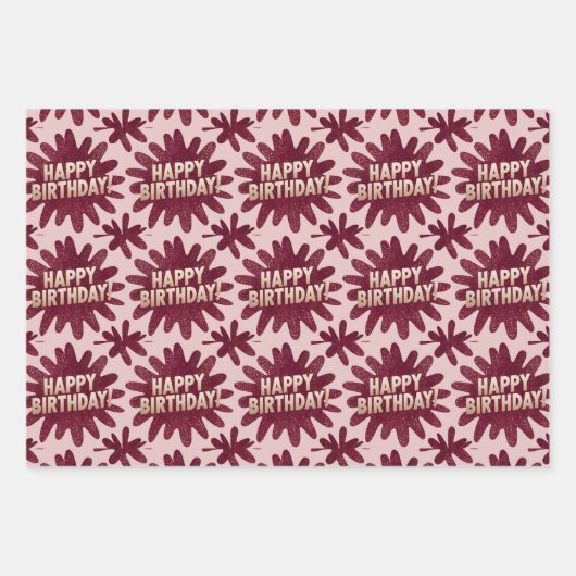 Luxe roze Happy Birthday Wrapping Paper Set (Voorkant)