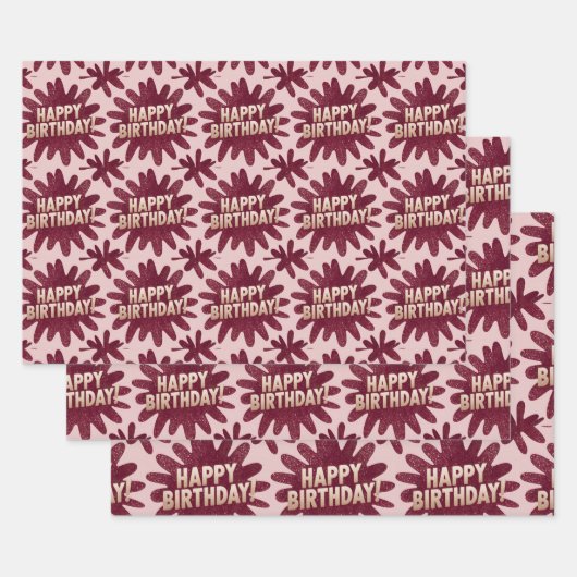 Luxe roze Happy Birthday Wrapping Paper Set (Set)