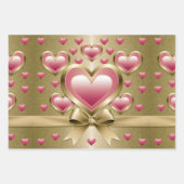 Luxe Roze Harten Gouden Glitter Ribbon Bow Wrappin Inpakpapier Vel (Voorkant 3)