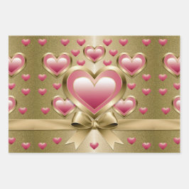 Luxe Roze Harten Gouden Glitter Ribbon Bow Wrappin Inpakpapier Vel