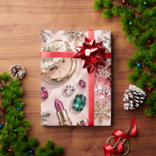 Luxe Roze Juwelen Cosmetica Kerst Cadeaupapier