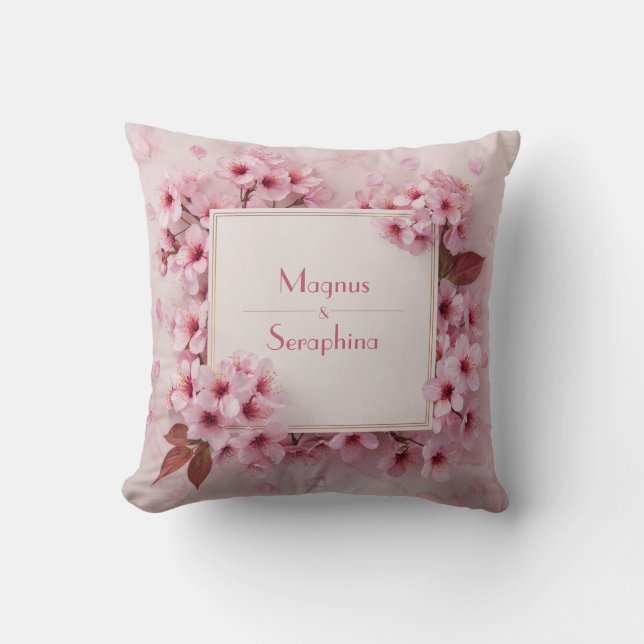 Luxe Roze Kersenbloesem Marmer Textuur Kussen (Voorkant)