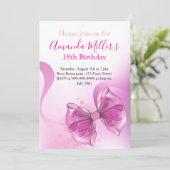Luxe roze lint verjaardag magnetisch kaart (Staand voorkant)