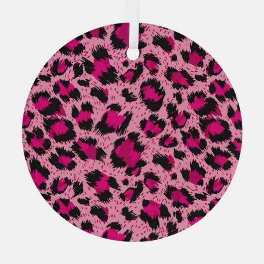 Luxe roze luipaard,  dessin. glas ornament (Achterkant)