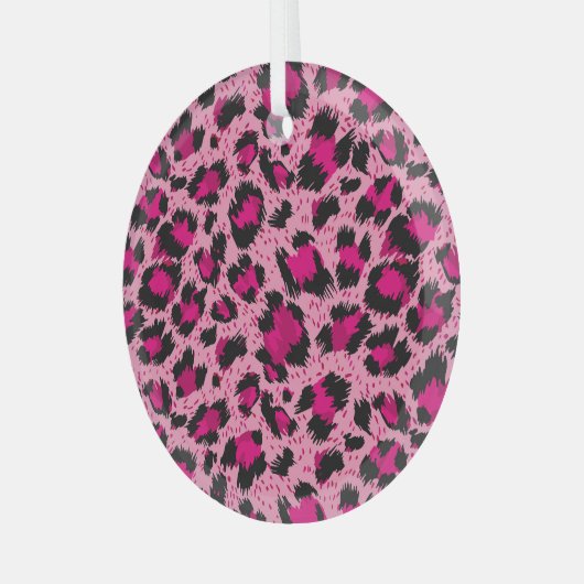 Luxe roze luipaard, dessin. glas ornament (Voorkant links)