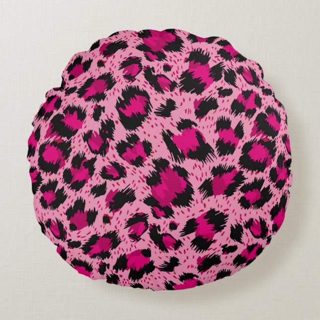 Luxe roze luipaard,  dessin. rond kussen (Voorkant)