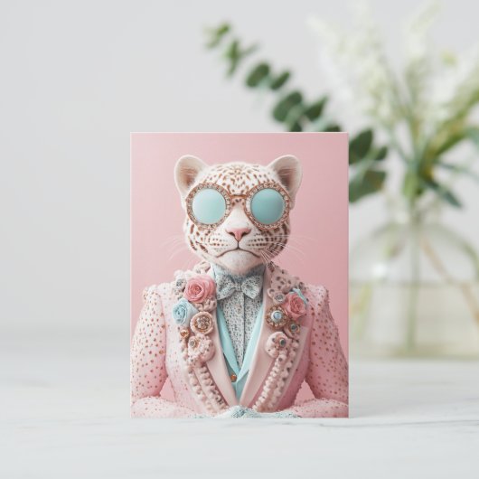 Luxe roze luipaard elegantie briefkaart (Staand voorkant)