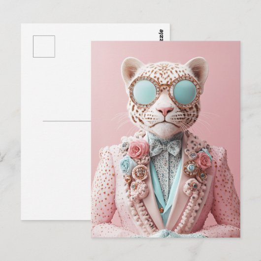 Luxe roze luipaard elegantie briefkaart (Voorkant / Achterkant)