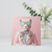 Luxe roze luipaard elegantie kaart (Staand voorkant)