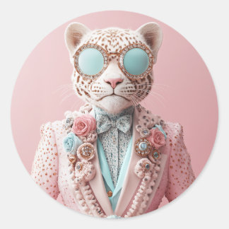 Luxe roze luipaard elegantie ronde sticker