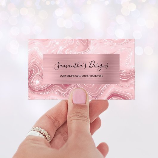 Luxe Roze Marble Agate Glam Visitekaartje