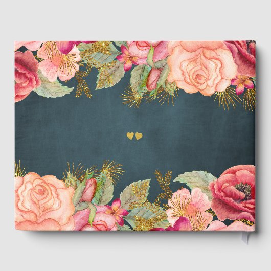 Luxe roze marine bloementypografie script bruiloft gastenboek (Achterkant)