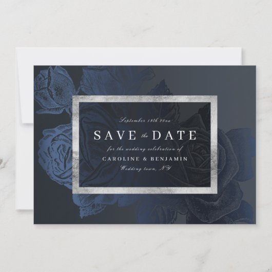 Luxe roze marine oud botanisch save the date (Voorkant)