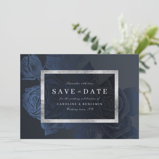 Luxe roze marine oud botanisch save the date (Staand voorkant)