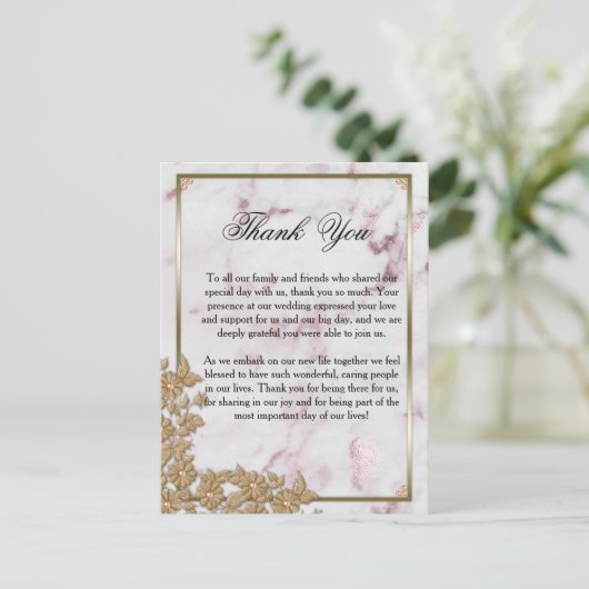 Luxe roze marmer en parelhout Hartelijk dank Briefkaart (Staand voorkant)