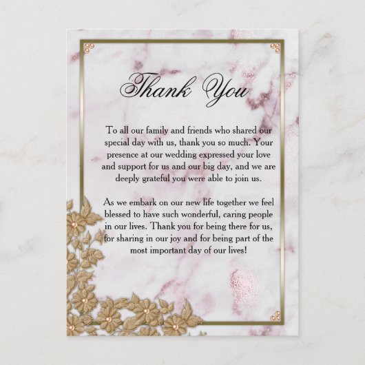 Luxe roze marmer en parelhout Hartelijk dank Briefkaart (Voorkant)