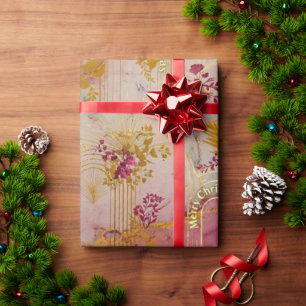 Luxe Roze Marmer Goud Kunst Kerstverpakking Cadeaupapier