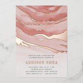 Luxe Roze Marmer Graduation Party Folie Uitnodiging (Voorkant)