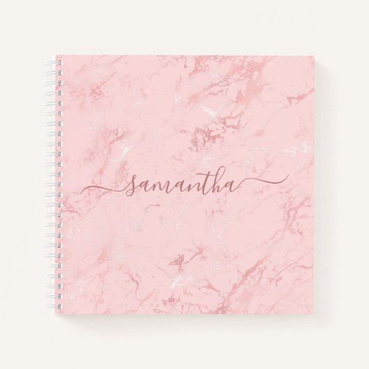 Luxe Roze Marmer Handtekening Naam Notitieboek (Voorkant)