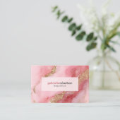 Luxe Roze Marmer Visitekaartje (Staand voorkant)