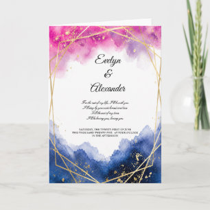 Luxe Roze Navyblauw Aquarel Gouden Lijst Kaart