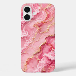 Luxe roze oceaanmarmer met gouden aders iPhone 16 plus hoesje