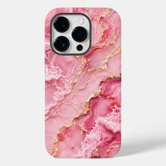 Luxe roze oceaanmarmer met gouden aders Case-Mate iPhone case (Achterkant)