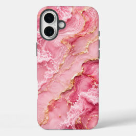 Luxe roze oceaanmarmer met gouden aders iPhone 16 plus hoesje