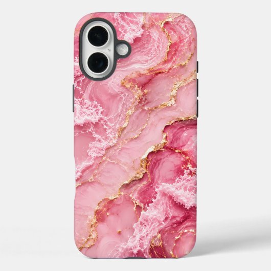 Luxe roze oceaanmarmer met gouden aders Case-Mate iPhone case (Achterkant)