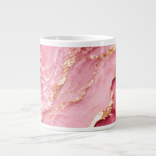 Luxe roze oceaanmarmer met gouden aders grote koffiekop (Voorkant)