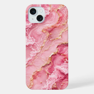 Luxe roze oceaanmarmer met gouden aders iPhone 15 plus case