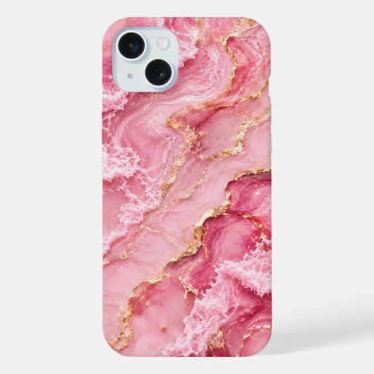 Luxe roze oceaanmarmer met gouden aders iPhone hoesje (Achterkant)
